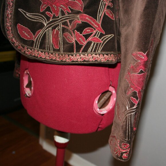 Vintage Ladies Brown Velvet Nygard Collections Petites Embroidered Jacket - Sz 2 - Picture 5 of 14